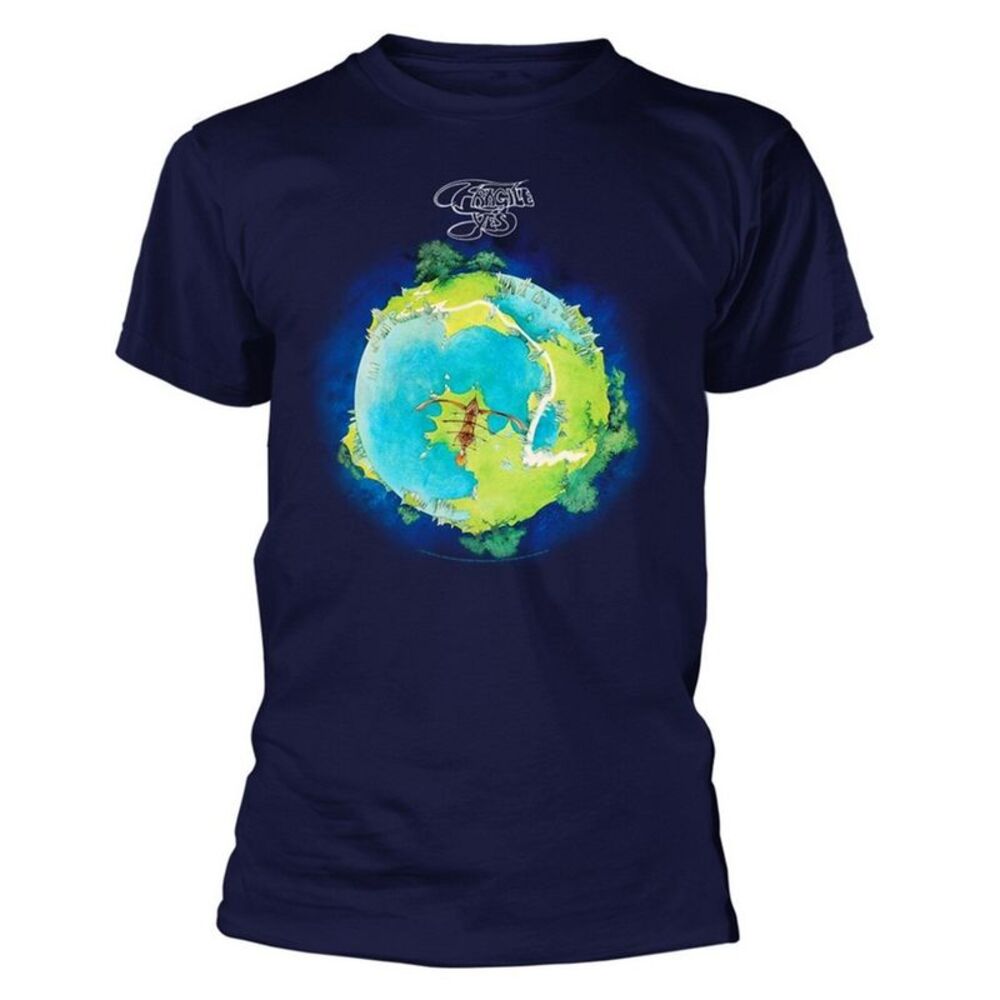 Yes Unisex Adult Fragile Cotton T-Shirt / Navy Blue